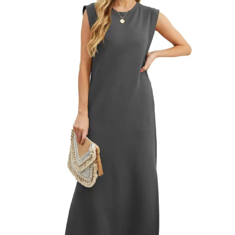 Summer Sleeveless Slit Dress With Pockets Casual Loose Long Dresses For Womens Clothing