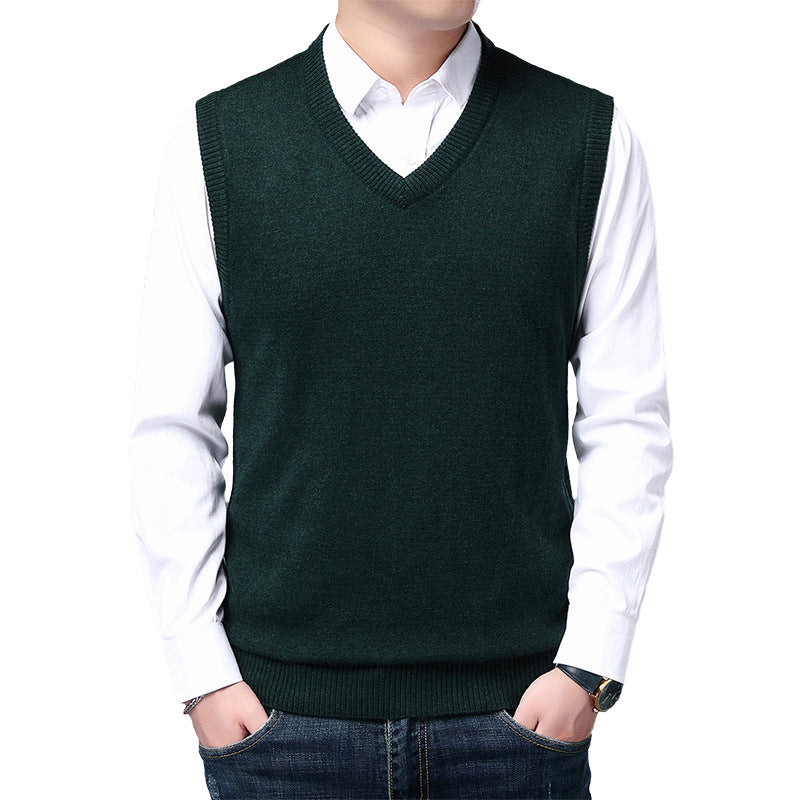 Men's Sleeveless Sweater Vest Casual Solid Color And V-neck