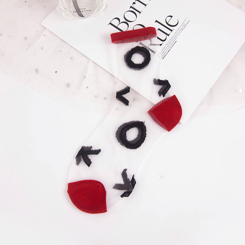 Women's Spring And Summer Transparent Thin Polka Dot Socks