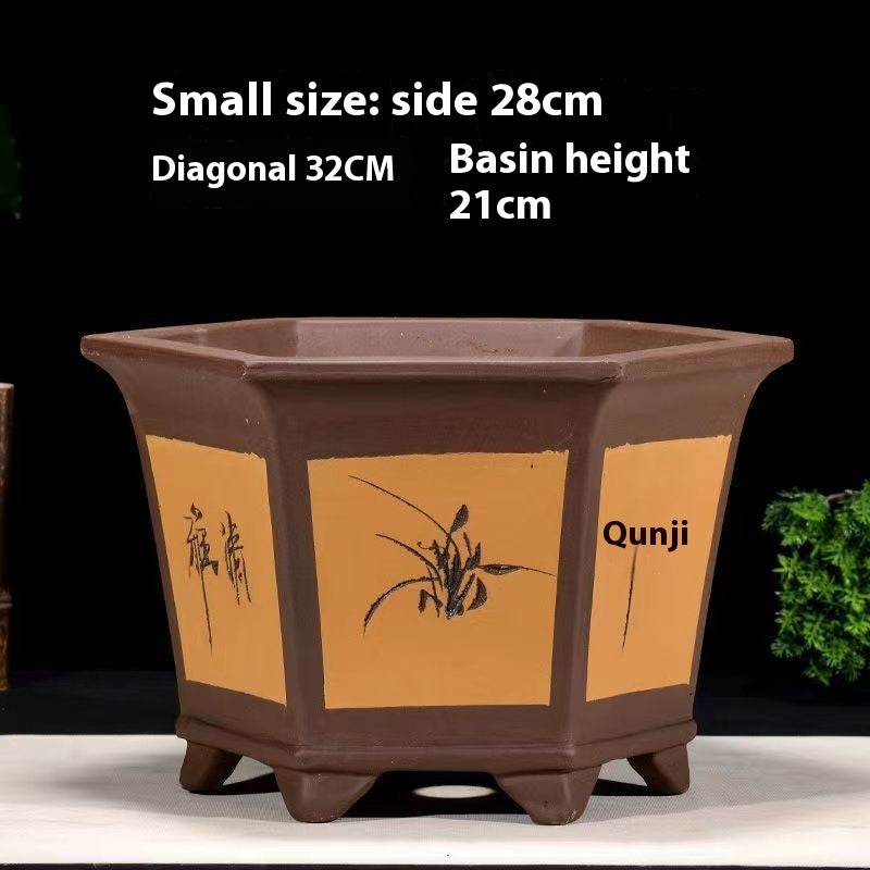 Purple Sand Flowerpot Breathable Bonsai Pot Orchid Pots Banyan Potted Green Radish