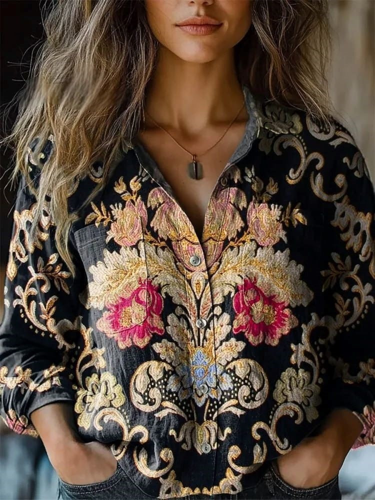 Women's Wear All-matching Printed Casual Lapel Shirt