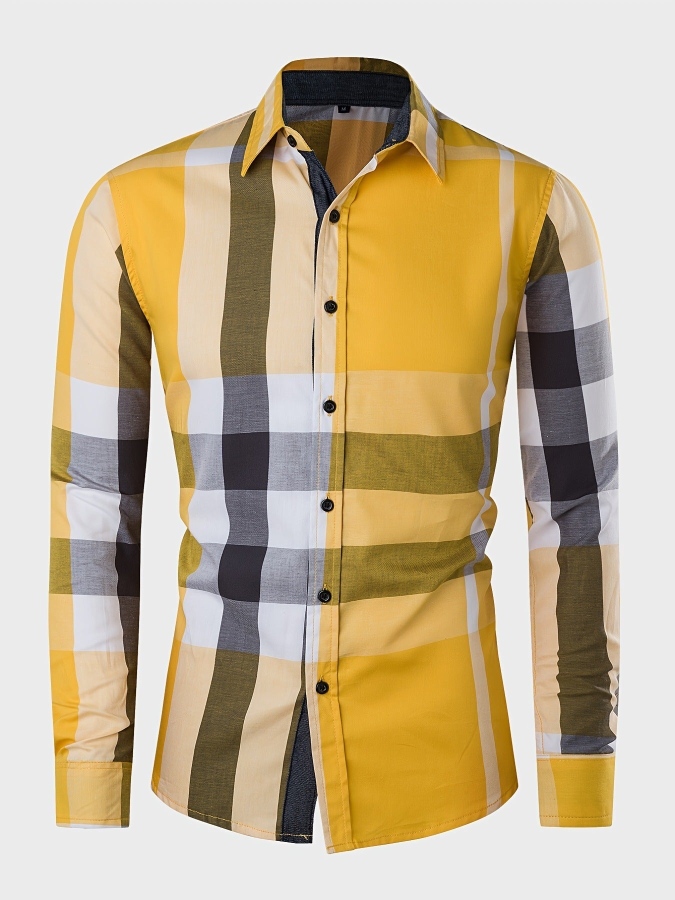 Men's Cotton Long Sleeve Color Matching Plaid Shirt