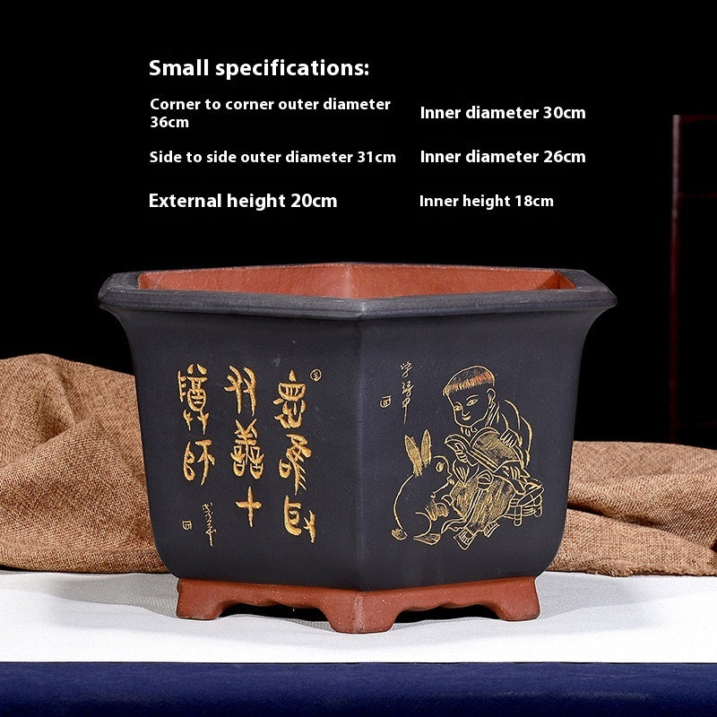 Purple Sand Flowerpot Breathable Bonsai Pot Orchid Pots Banyan Potted Green Radish