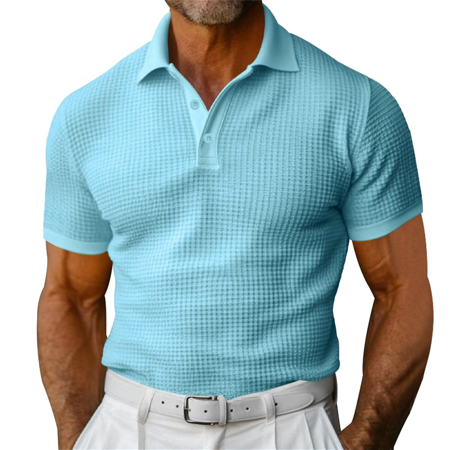Waffle Short Sleeve Polo Shirt Men's Fashion Summer Lapel Tops