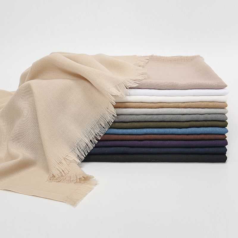 Flat Slub Cotton Solid Color Scarf Breathable Monochrome
