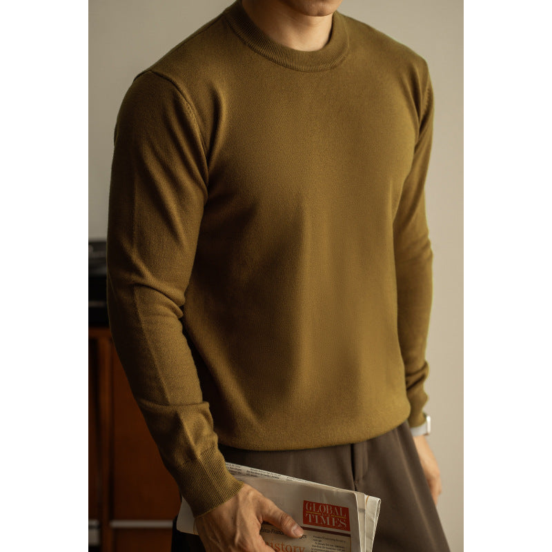 Wool Tencel Round Neck Commuter Solid Color Base Sweater
