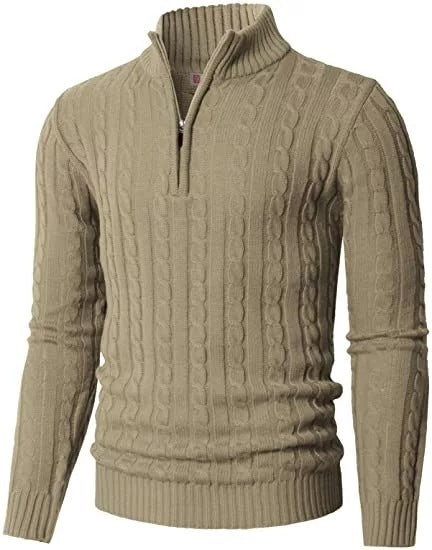 Men's Knitted Zippered Mock-neck Polo Sweater
