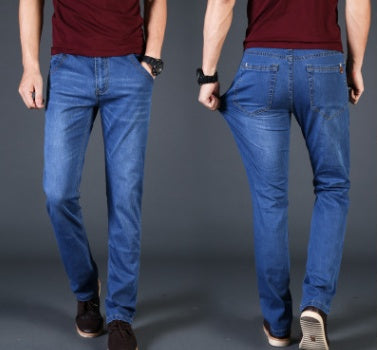 High elastic jeans men's thin elastic leisure