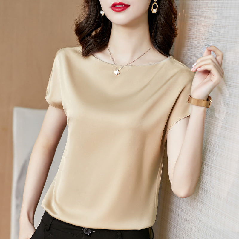 Satin Short-sleeved T-shirt Top High-end Bottoming Shirt Women