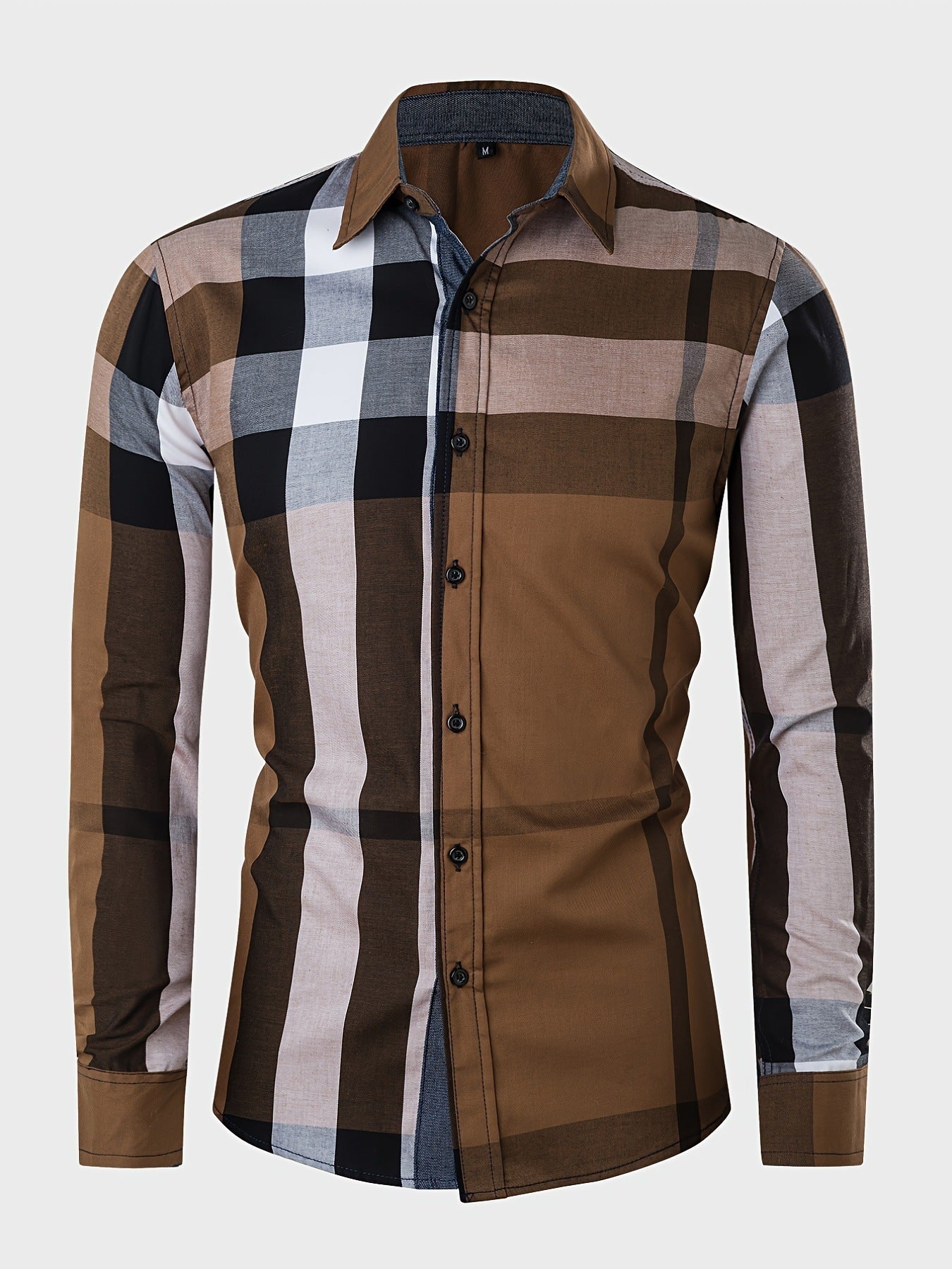 Men's Cotton Long Sleeve Color Matching Plaid Shirt