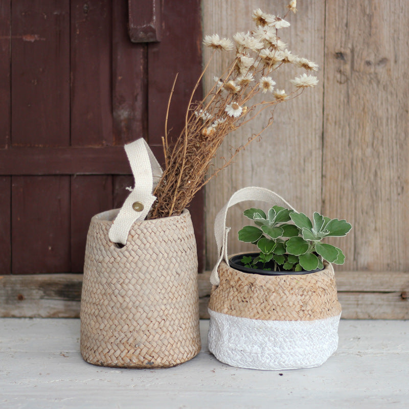 Imitation straw woven cement flower pot