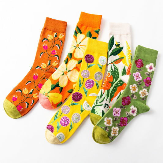 New Big Flower Plant Series Socks Cotton Couple Socks