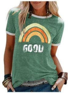 Women's Printed Round Neck Short Sleeve T-shirt