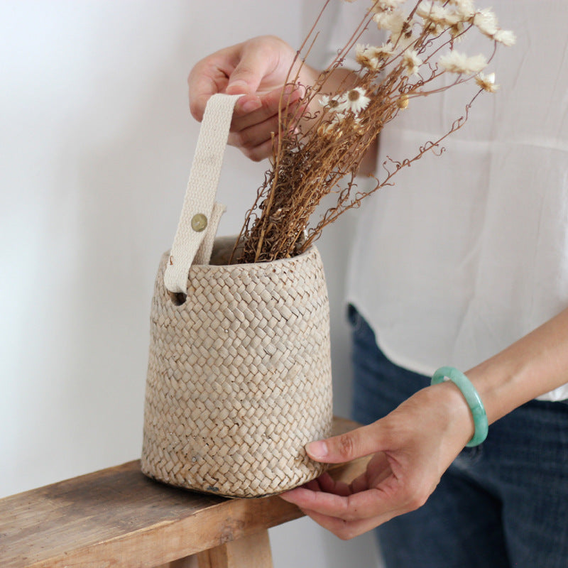 Imitation straw woven cement flower pot