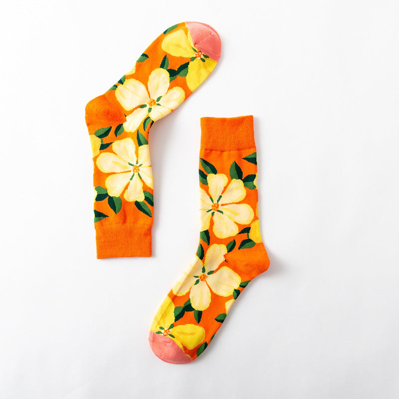 New Big Flower Plant Series Socks Cotton Couple Socks