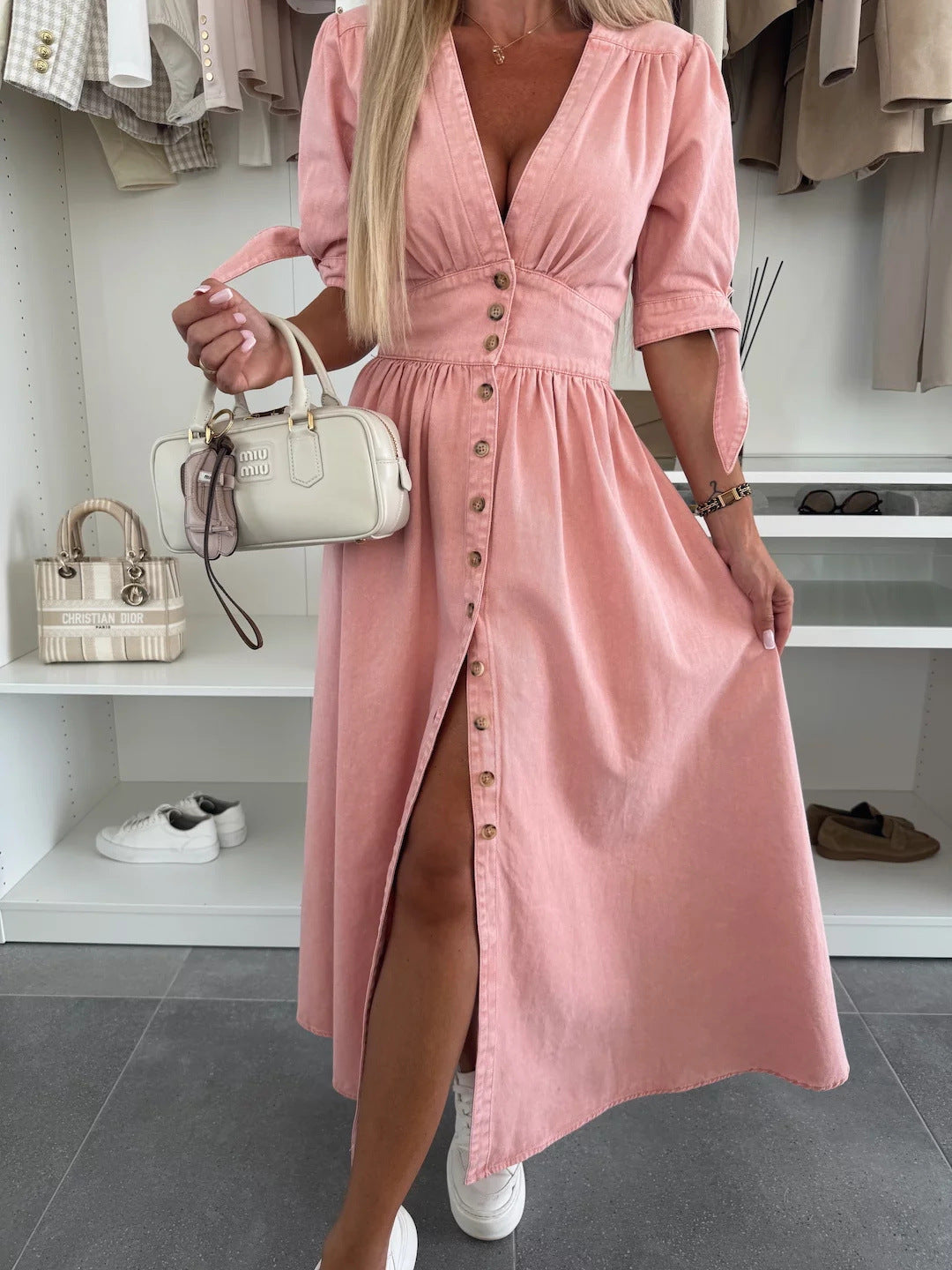 Ladies New Fashion Sexy V-neck Denim Dress