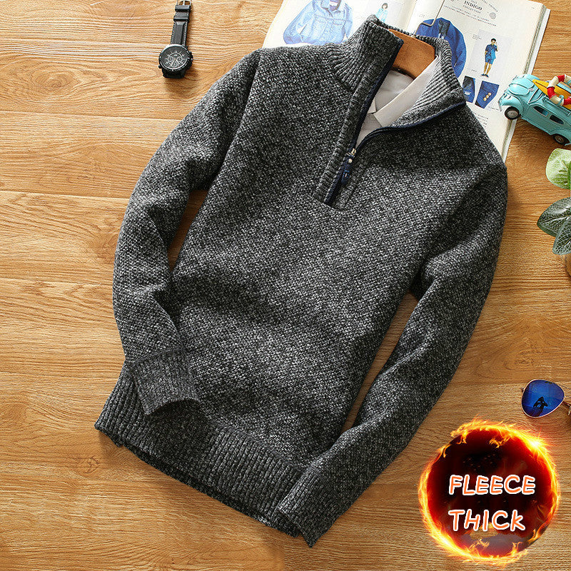 Men's high neck and velvet zipper warm sweater