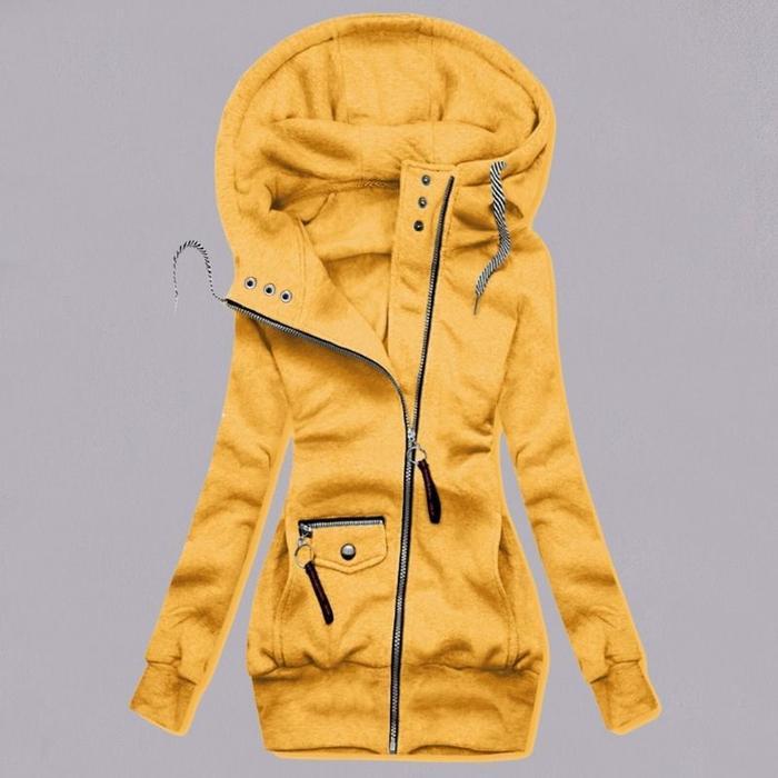 Autumn and winter stitching drawstring hooded slim coat