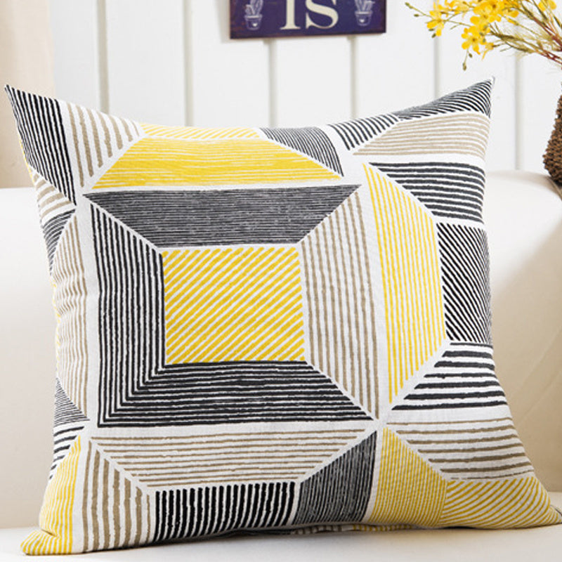 Plush Geometric Black And Yellow Sofa Pillowcase