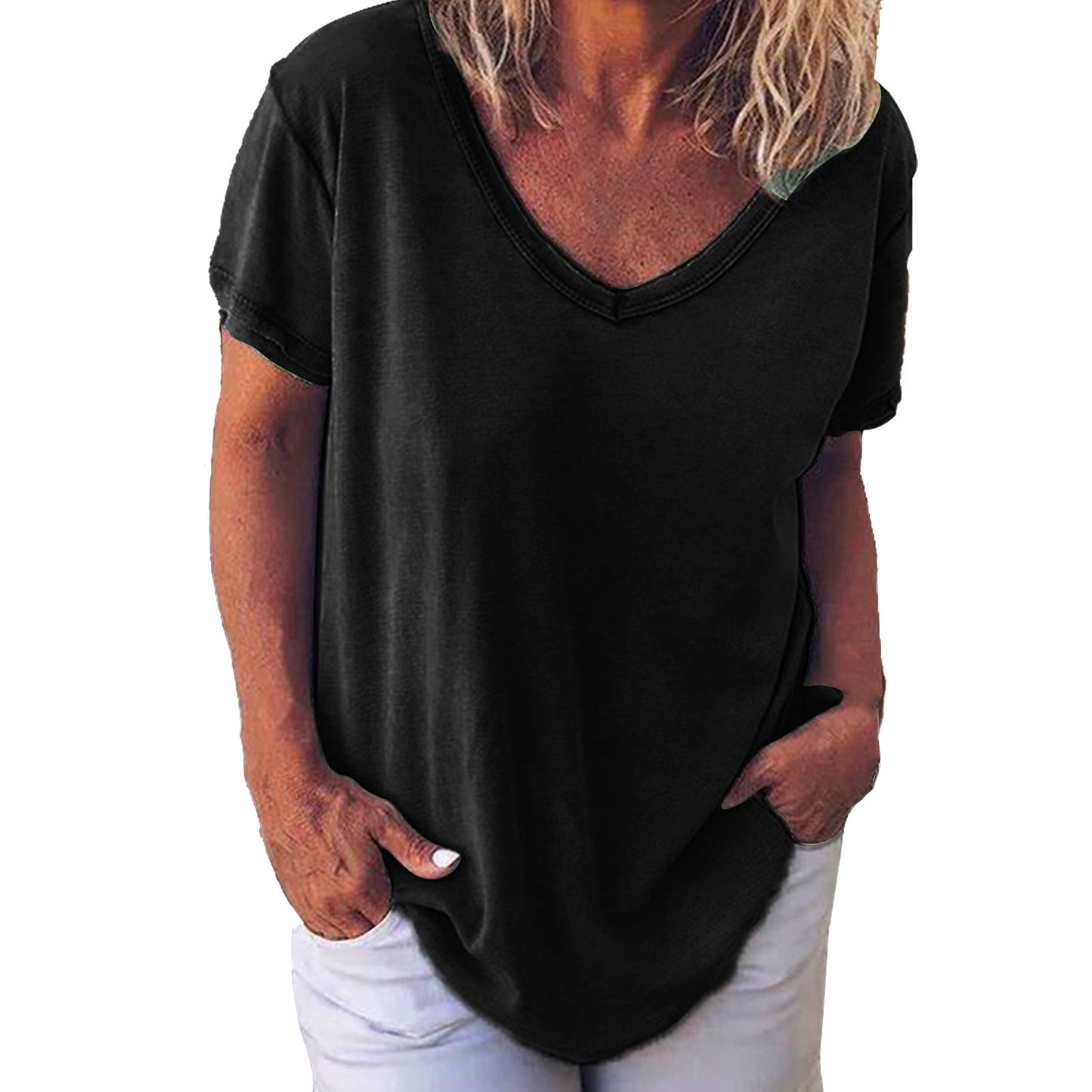 Solid Color V-Neck Women's Short-Sleeved T-Shirt