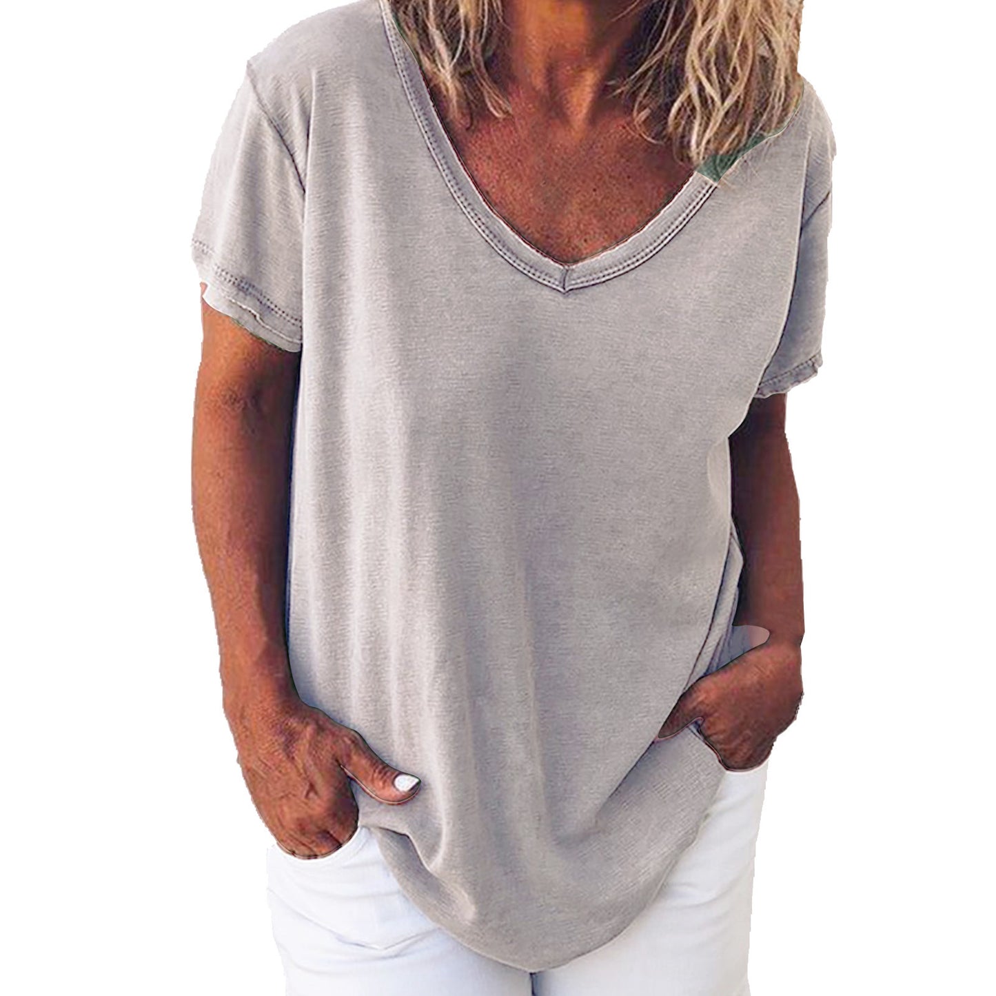 Solid Color V-Neck Women's Short-Sleeved T-Shirt