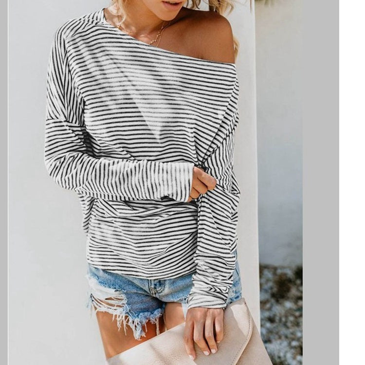 Striped Loose Bat Sleeve Women's Top