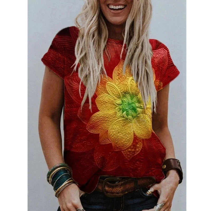 Summer Popular Color Printing Round Neck Short Sleeve T-Shirt