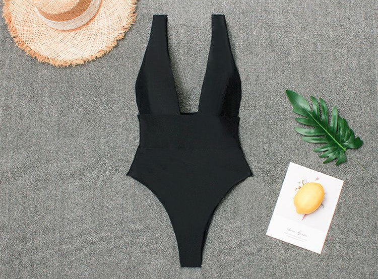 One-piece V-neck, Leak-back And High-waisted Sexy Ladies Swimsuit