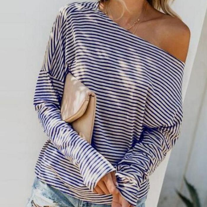 Striped Loose Bat Sleeve Women's Top