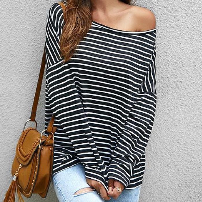 Striped Loose Bat Sleeve Women's Top