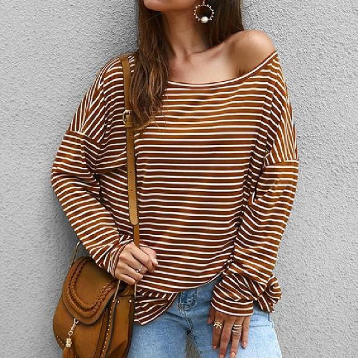 Striped Loose Bat Sleeve Women's Top