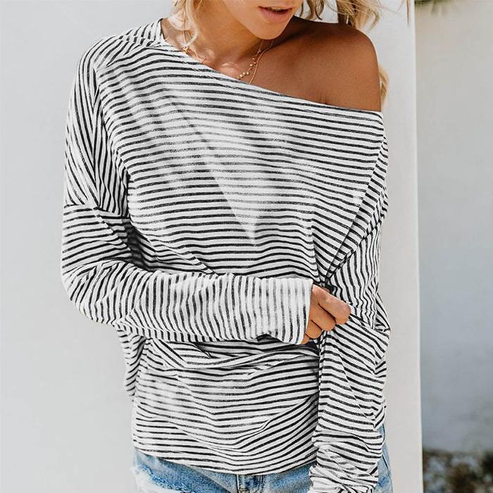 Striped Loose Bat Sleeve Women's Top