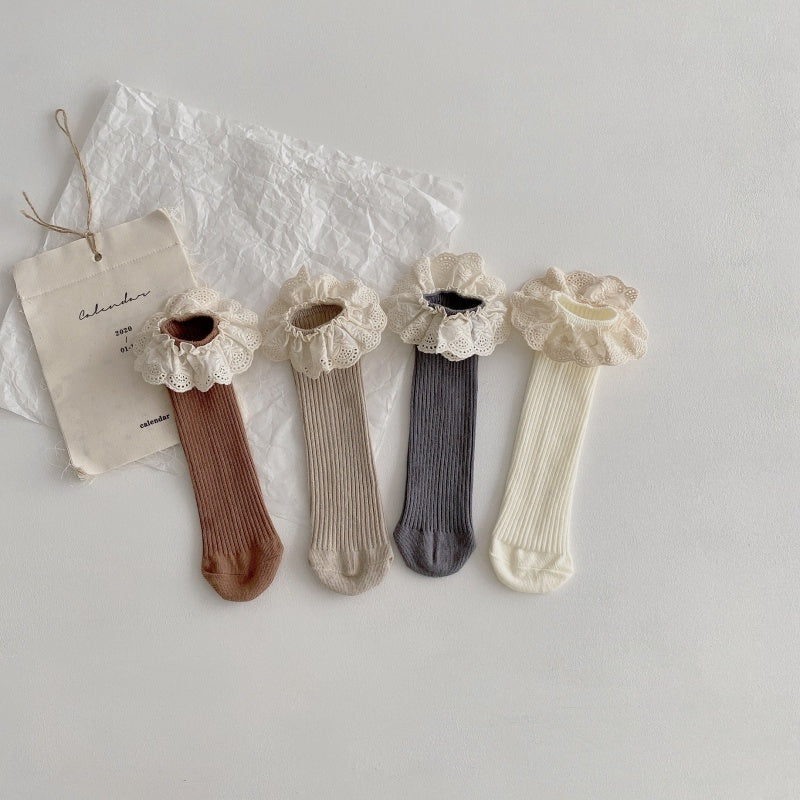Korean Morandi heelless solid color lace socks