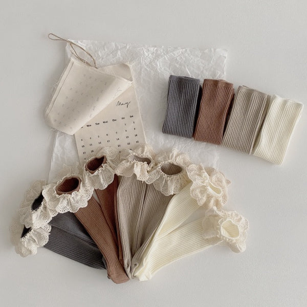 Korean Morandi heelless solid color lace socks