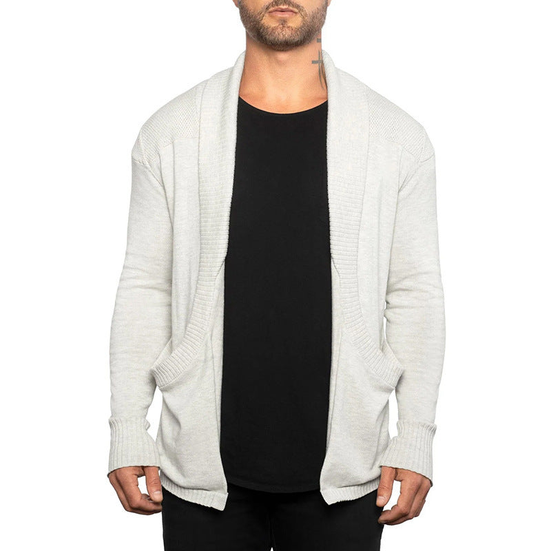 Solid Color Cardigan Sweater With Pockets Casual Men's Long-sleeved Coat