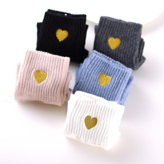 Hand-embroidered gold thread love women's socks