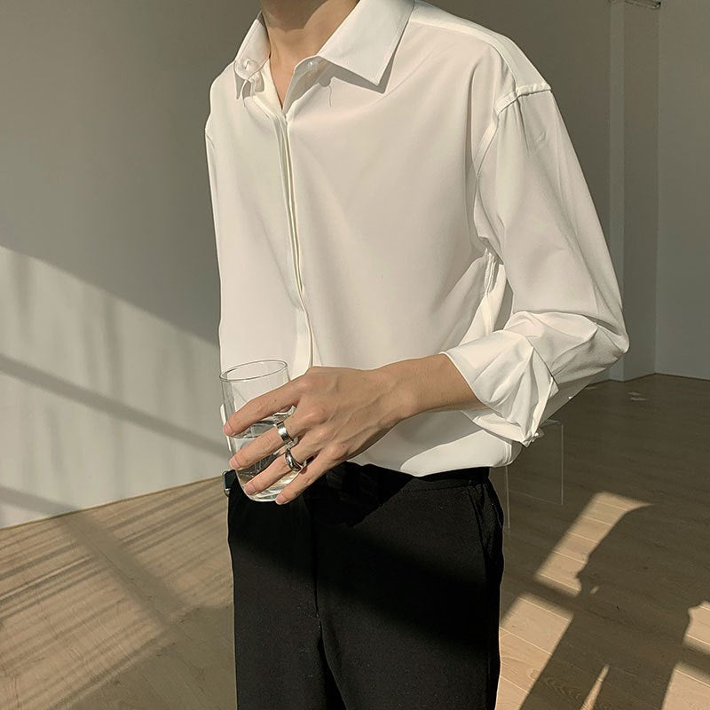 Long sleeve retro style drape white shirt