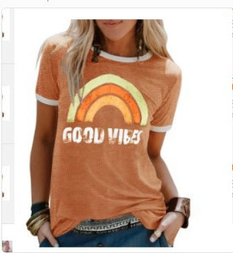 Women's Printed Round Neck Short Sleeve T-shirt