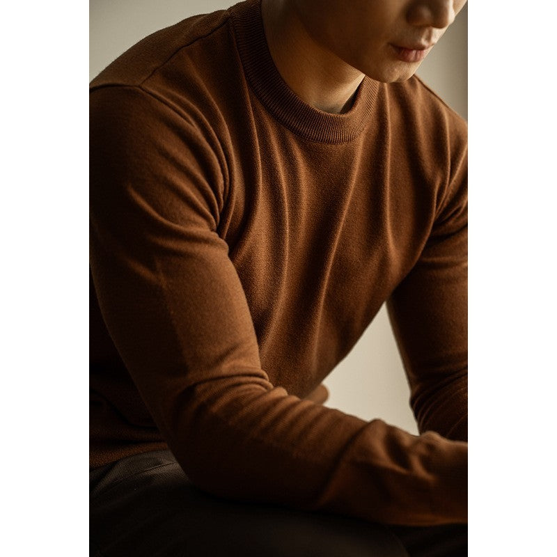 Wool Tencel Round Neck Commuter Solid Color Base Sweater