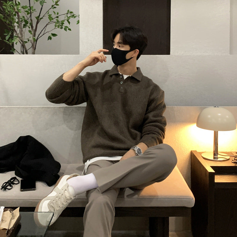 Polo Collar Sweater Men's Autumn And Winter Long Sleeve Lapel Knitwear