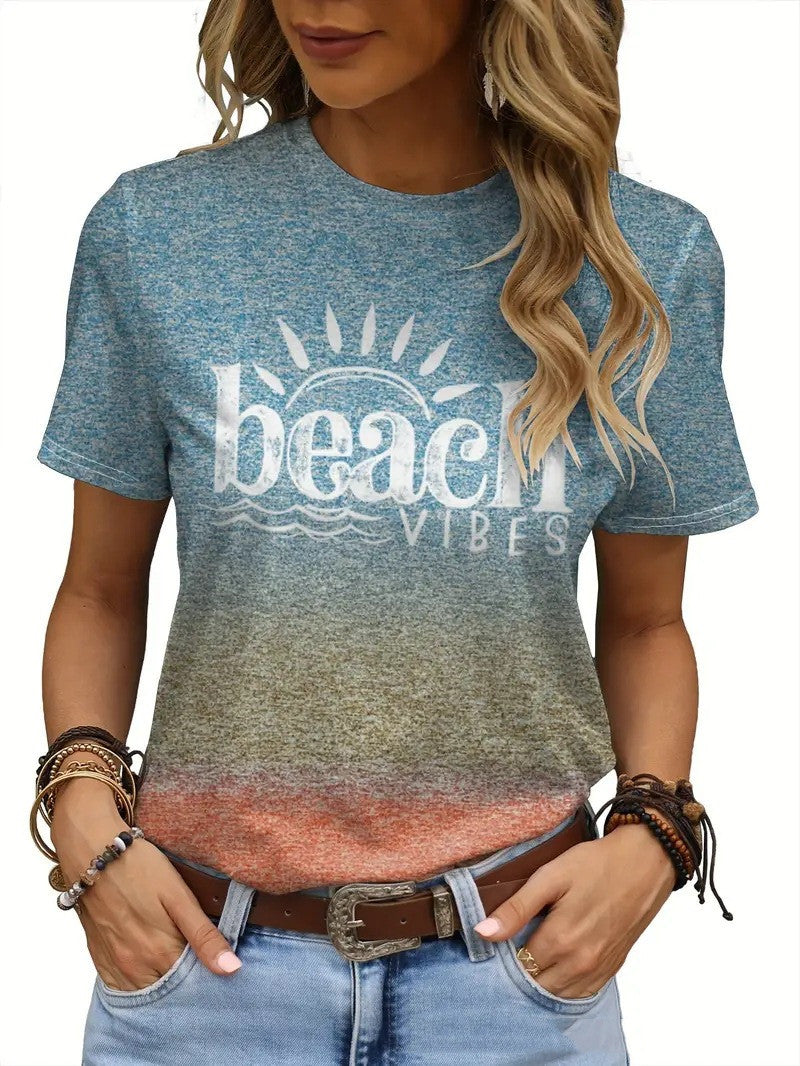 Multicolor Printing Round Neck Short Sleeve T-shirt