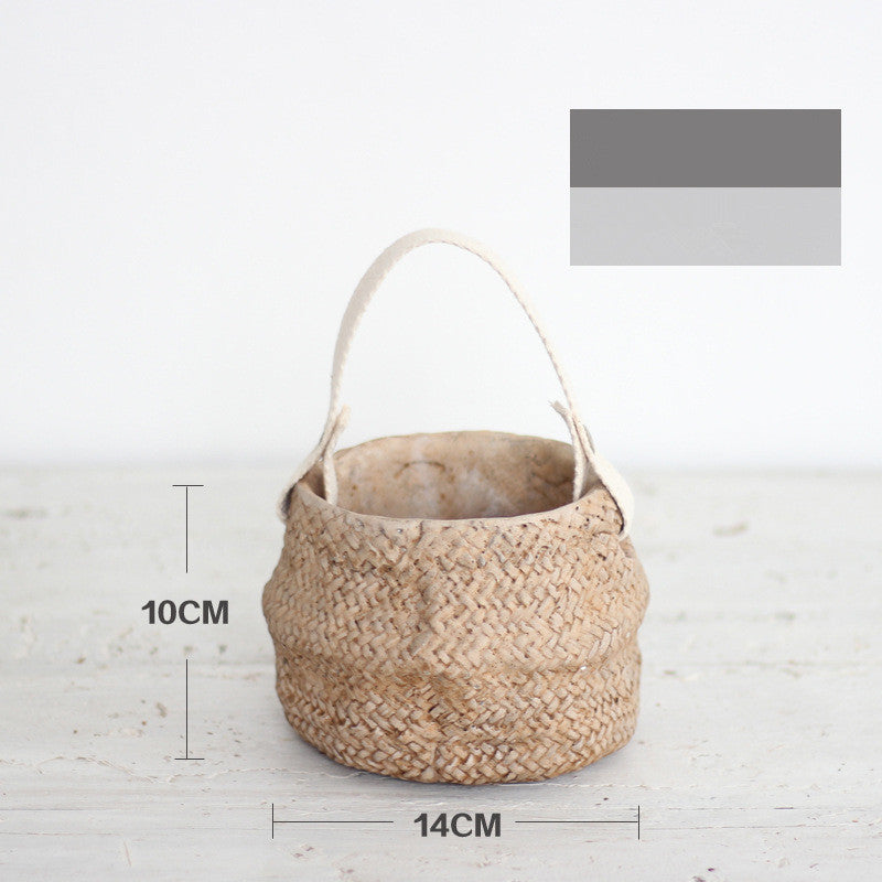 Imitation straw woven cement flower pot