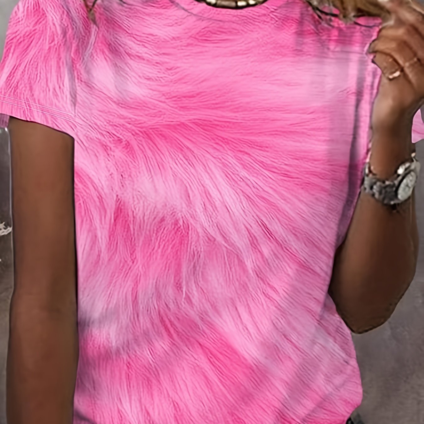 Women's Round Neck Casual Loose Short Sleeves T-shirt Mixed Color 3D Digital Printing