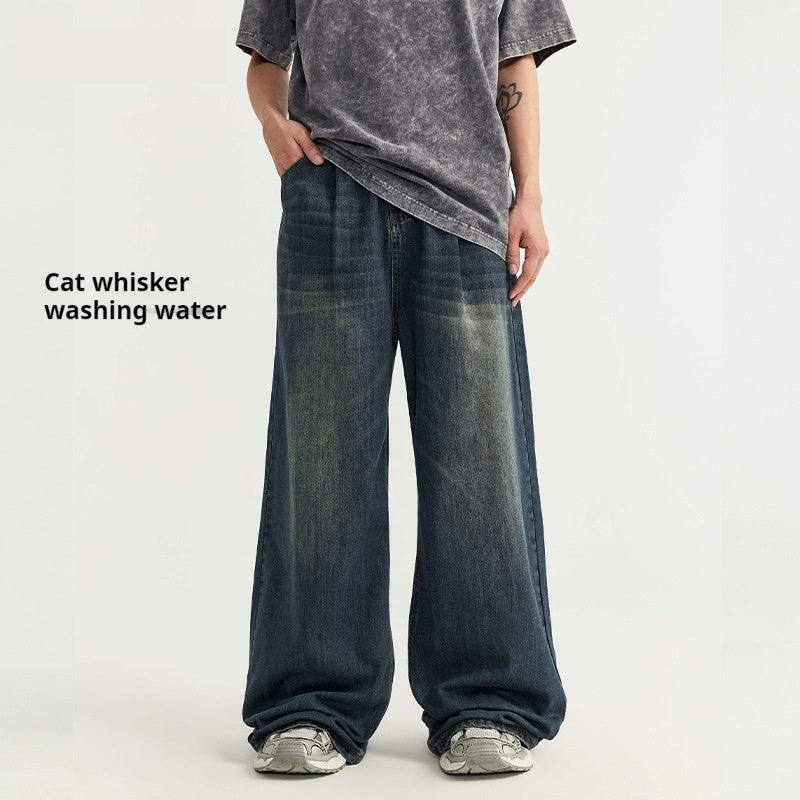 Loose Straight Men's Clothing Mid-high Waist Washed Wide Leg Jeans