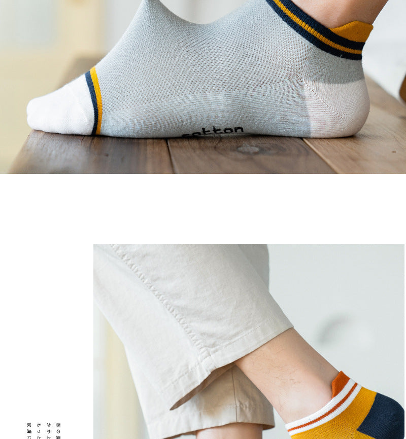 Socks Male Socks Sweat-absorbent Breathable Short Pure Cotton Socks Spring And Summer Thin Low-top Sports Mesh Men's Boat Socks