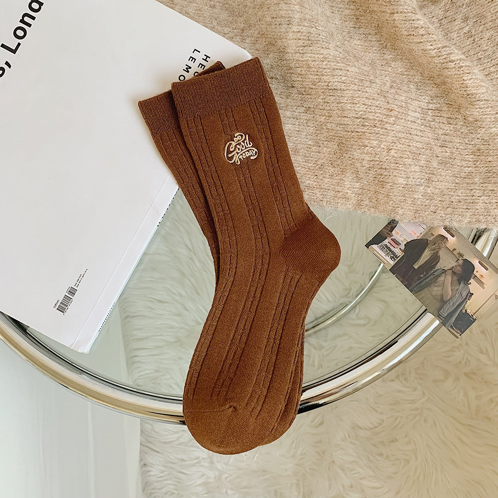 Women's Autumn And Winter Warm Fleece Coffee Wool Socks