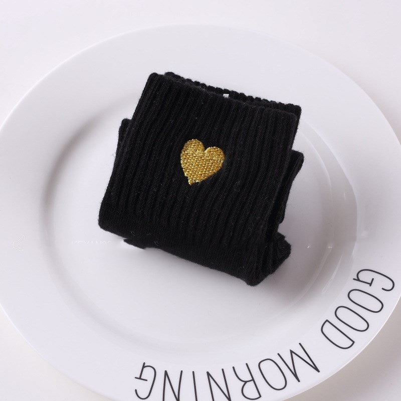 Hand-embroidered gold thread love women's socks