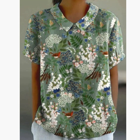 Ladies New Lapel Loose Casual Short-sleeved Top