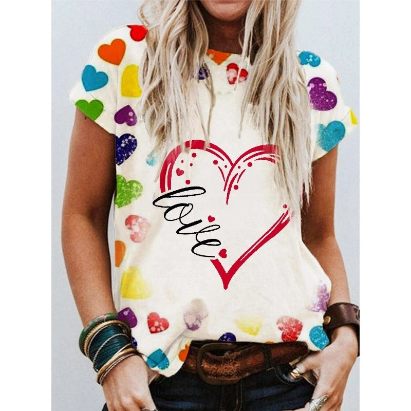 Women's Letter Casual Loose Short Sleeves Blouse