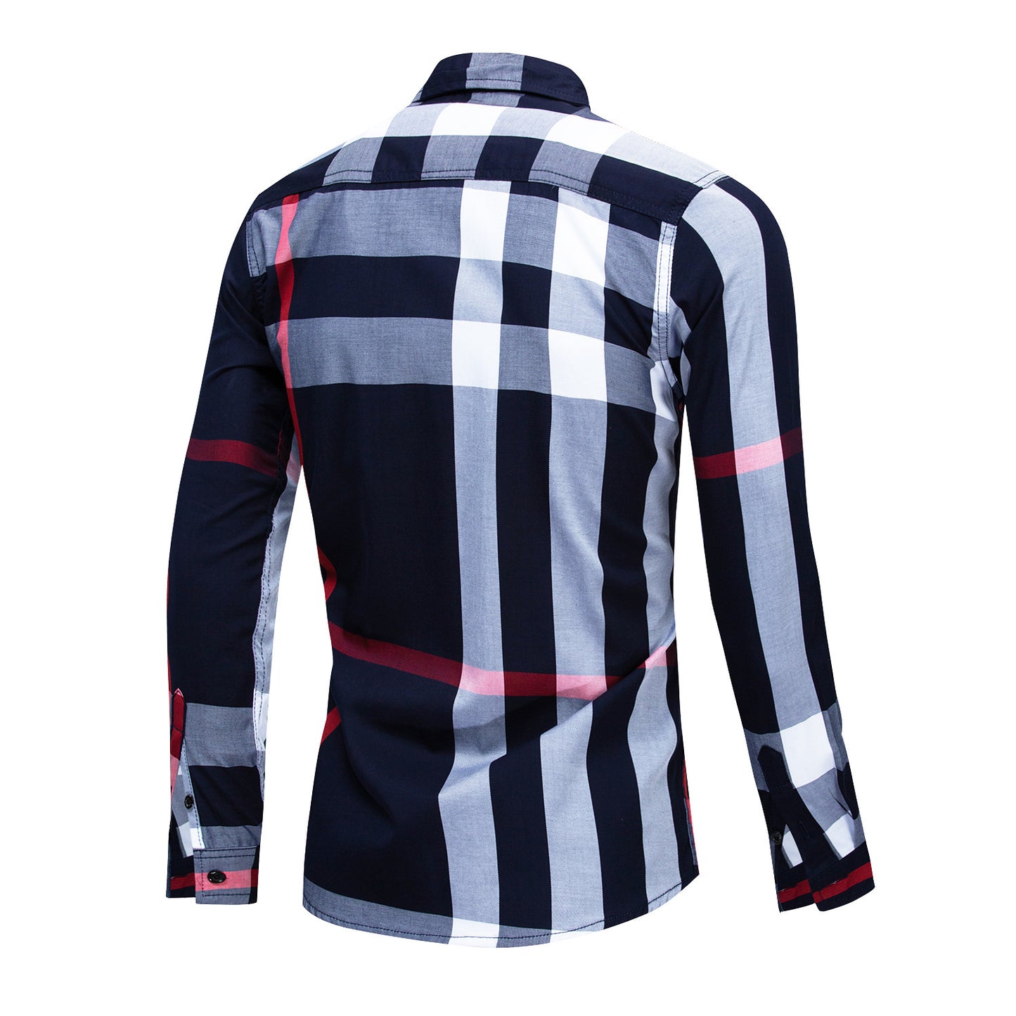 Men's Cotton Long Sleeve Color Matching Plaid Shirt